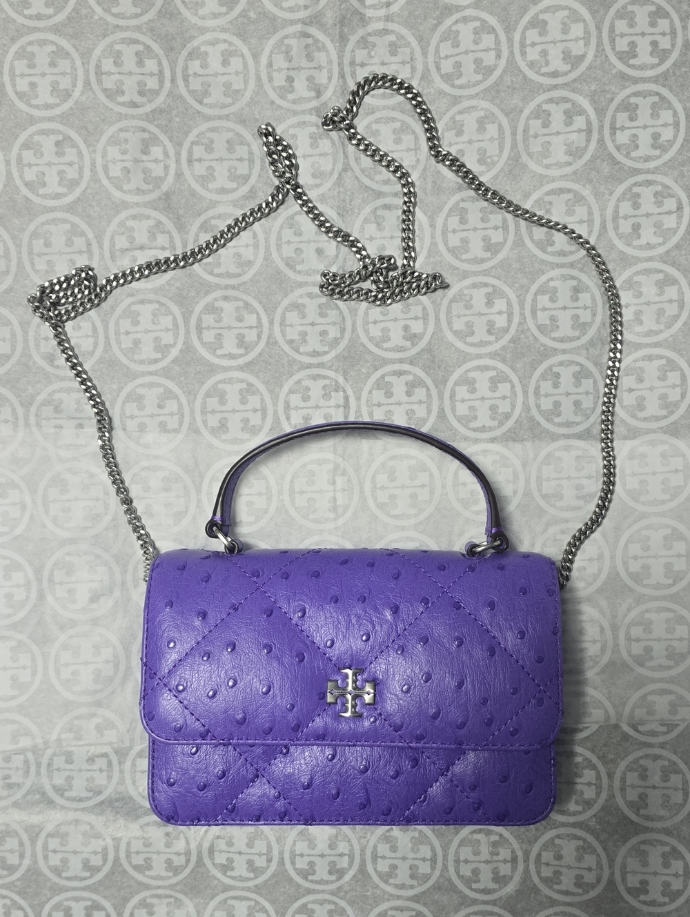 Tory Burch Violet Quilted Ostrich-Embossed Leather Crossbody